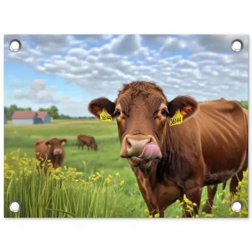 Koe - Weide - Bloemen tuinposter los doek klein -3d