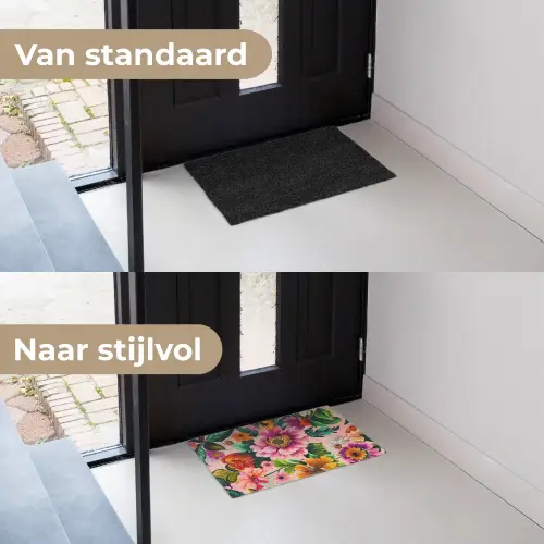 Bloemen - Kleurrijk - Roze Deurmat klein -voor-na_NL