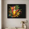 Olijfolie - Graffiti - Peper - Olijven - Modern Textielframe zwart klein -sfeer2