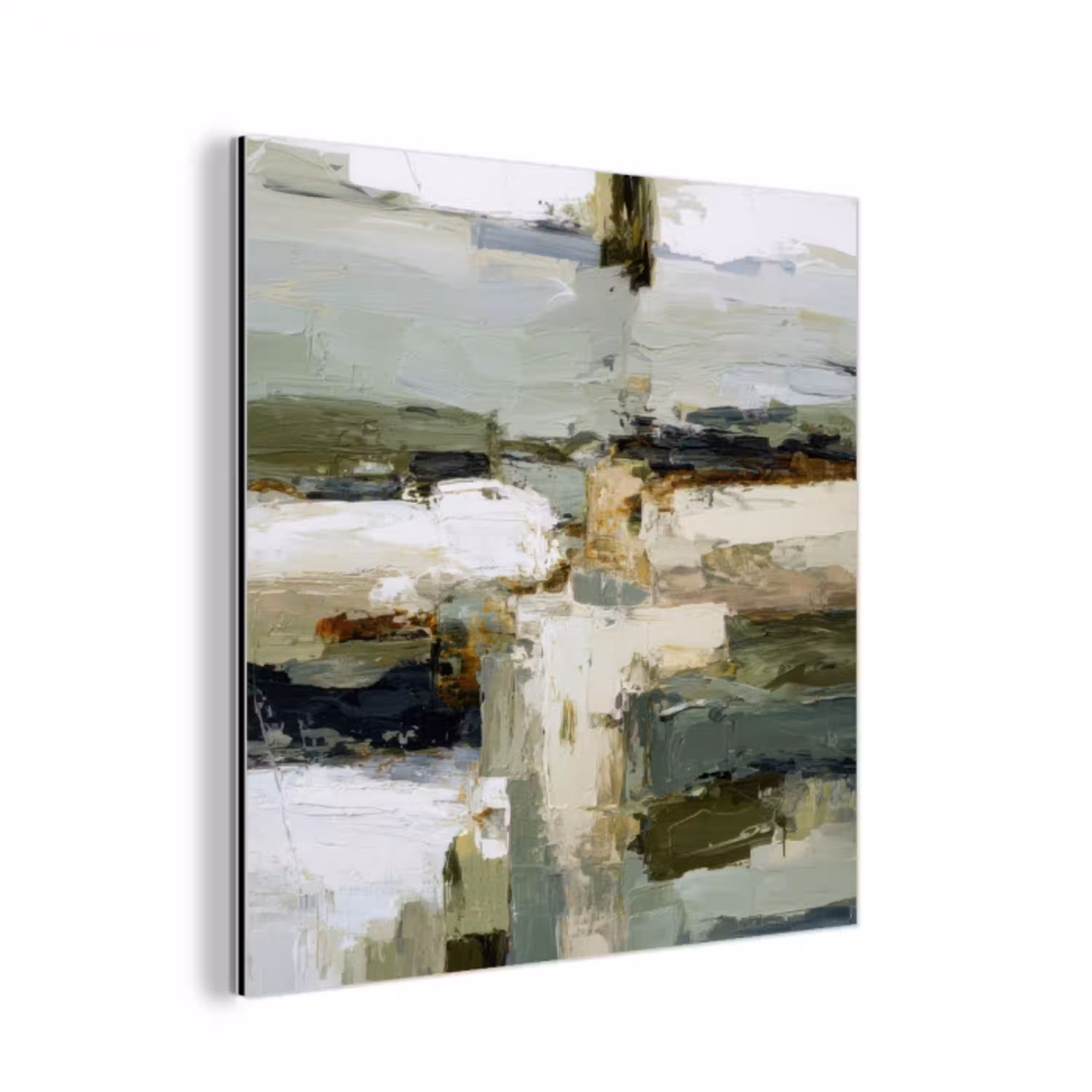 Penseelstreken - Groen - Abstract - Japandi aluminium wit klein -3d