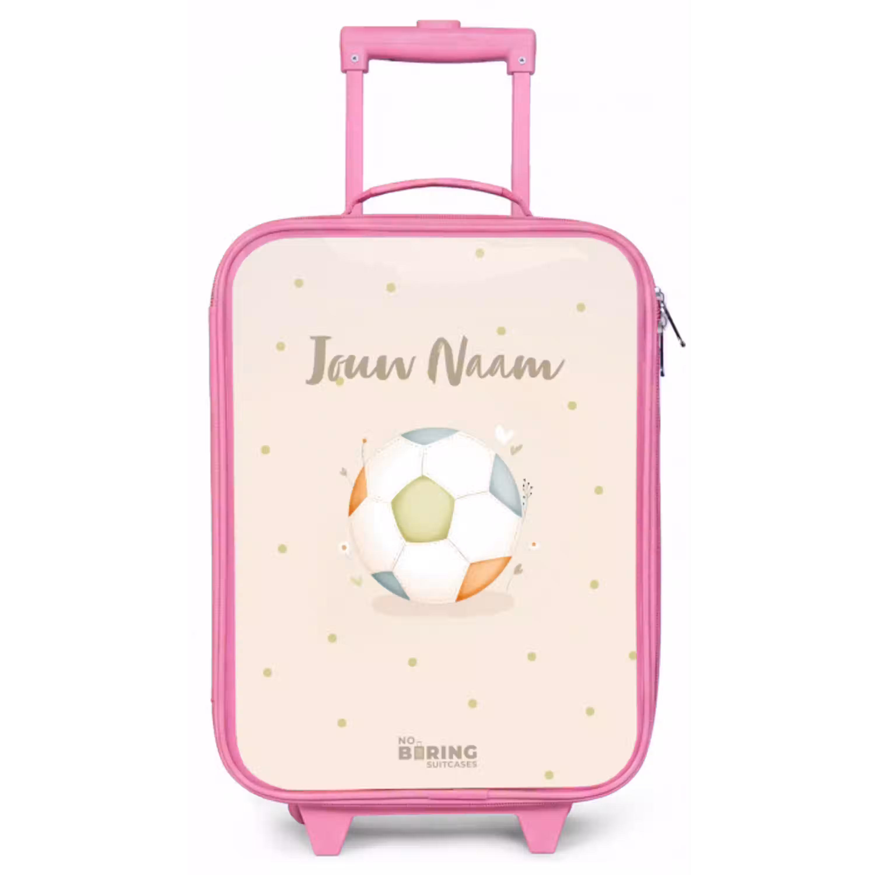 Voetbal in beige pastel kleuren Kinderkoffer - Roze klein -zz3dotto