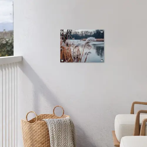 Riet - Gras - Natuur - Winter - Meer tuinposter los doek klein -sfeer8