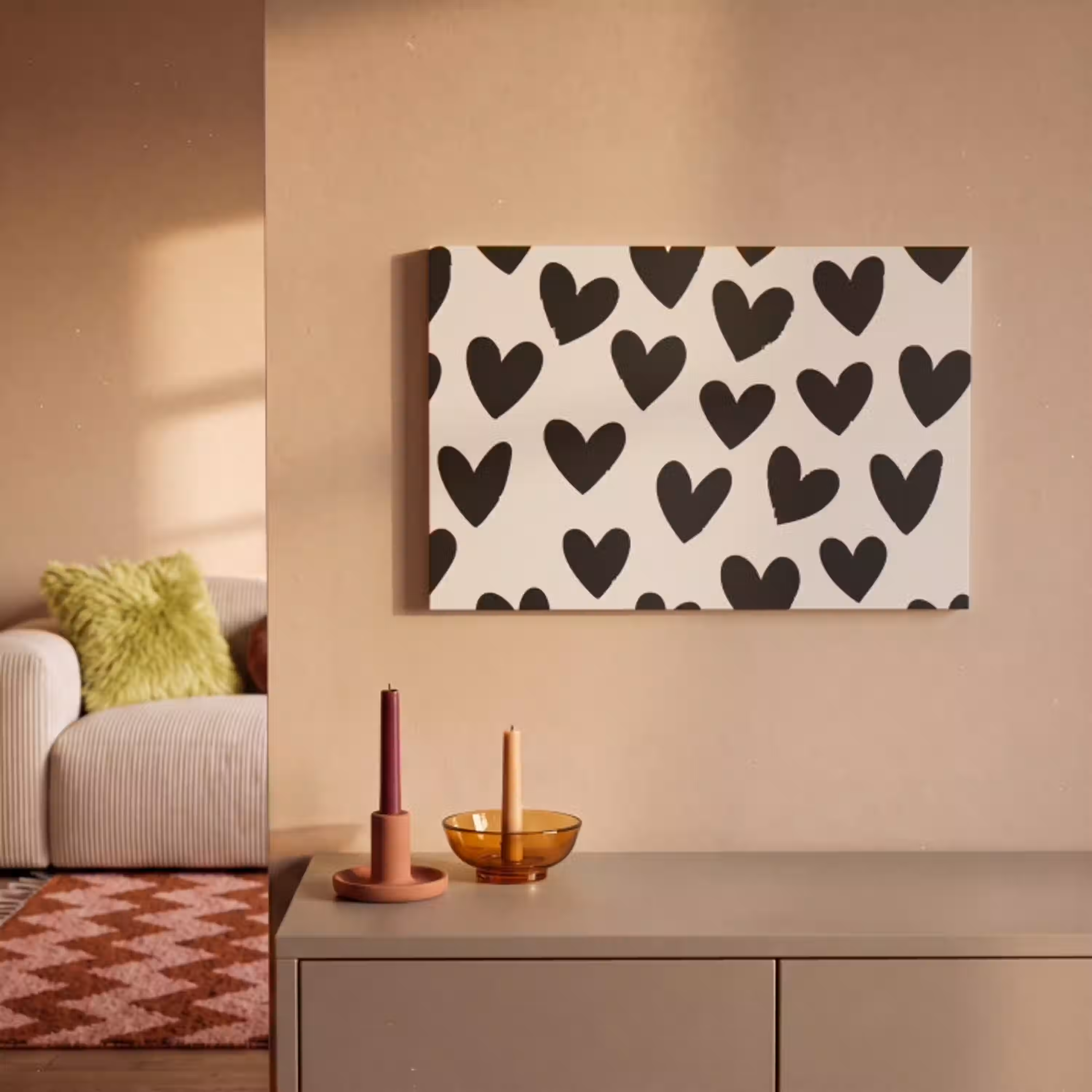 Hartjes - Zwart - Beige canvas 2cm klein -sfeer1