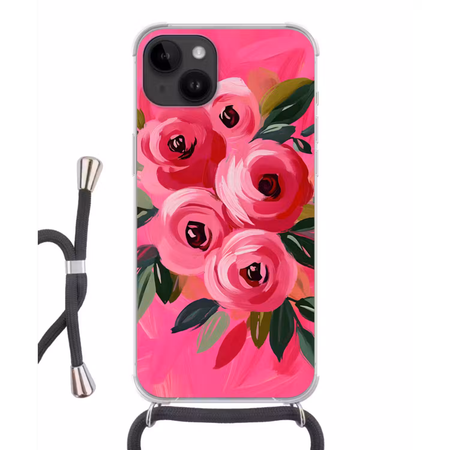 Telefoonhoesje crossbody - Bloemen - Verf - Roze