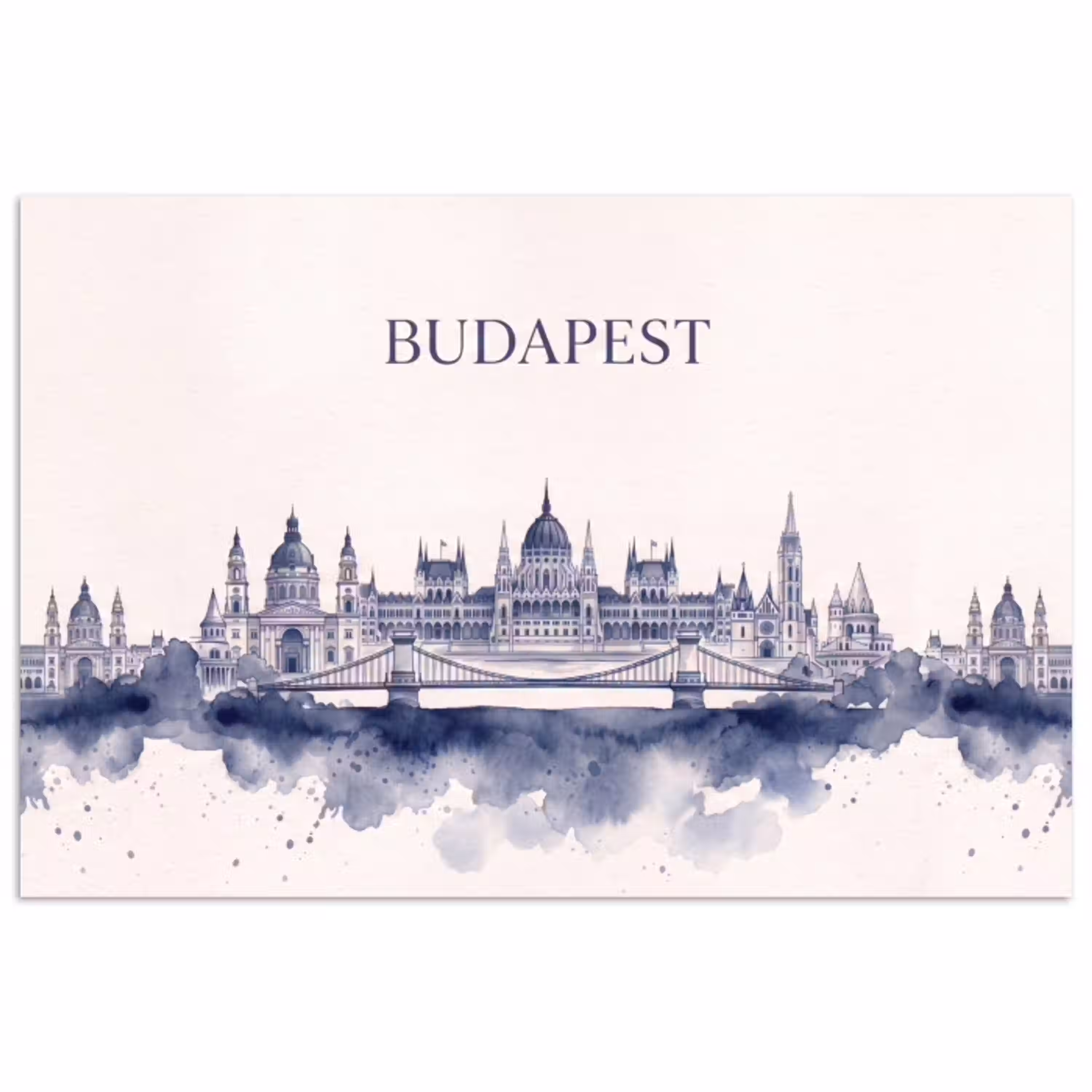 Boedapest - Skyline - Architectuur - Aquarel - Blauw poster papier klein -3d