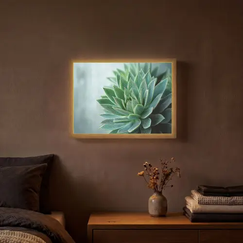 Vetplant - Bladeren - Groen - Wazig Light Box met batterij (Wandlamp) middel -sfeer4