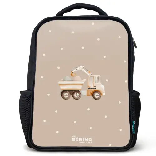 Gele kiepwagen met stenen en stippenpatroon Rugzak - Zwart middel -3d