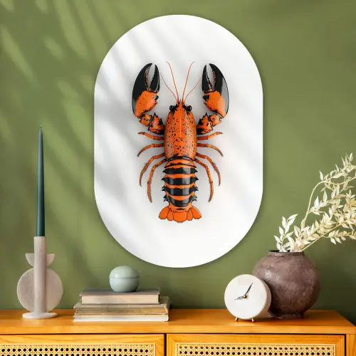 Kreeft - Zwart - Oranje - Wit - Uniek Wandcirkel Ovaal Glas middel -sfeer2