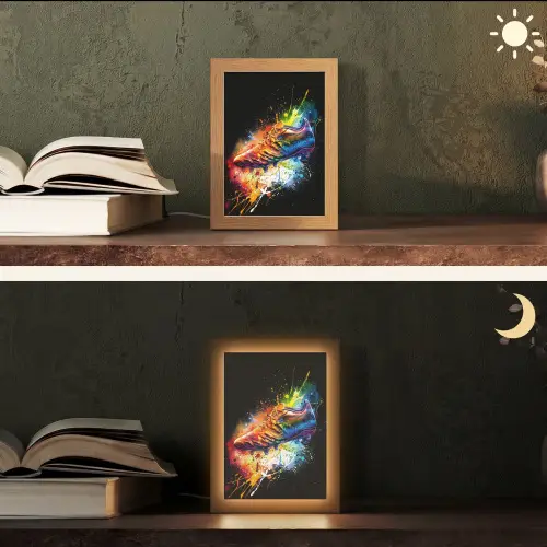 Graffiti - Sport - Voetbal - Schoen - Verf Light Box met kabel (Tafellamp) klein -sfeer3