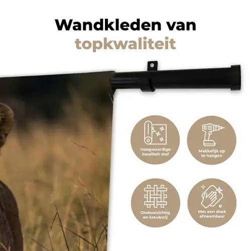 Leeuwin - Gras - Geel Wandkleed katoen klein -sfeer2