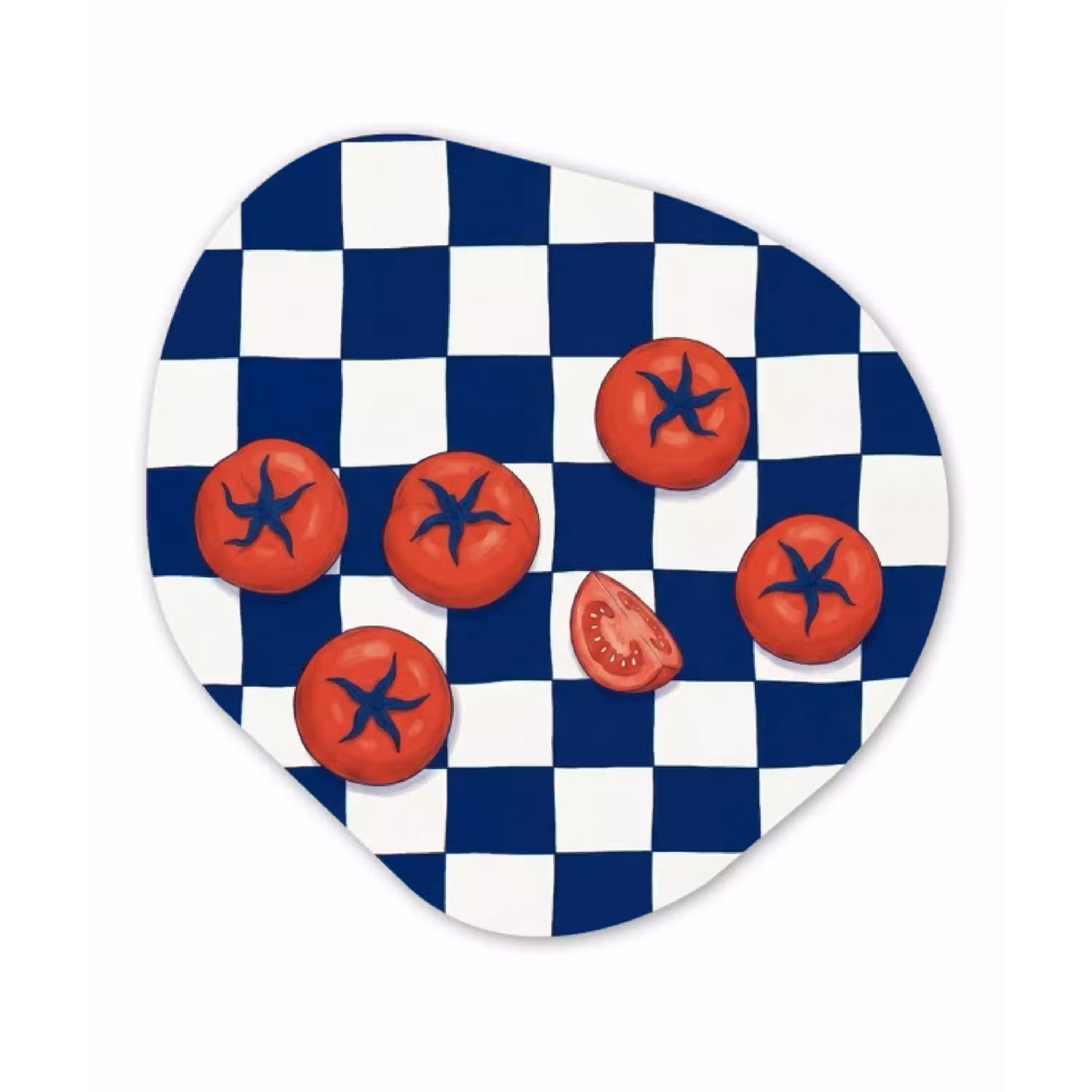 Eten - Tomaten - Keuken - Illustratie - Rood-Blauw Wandcirkel Organisch Aluminium middel -3d