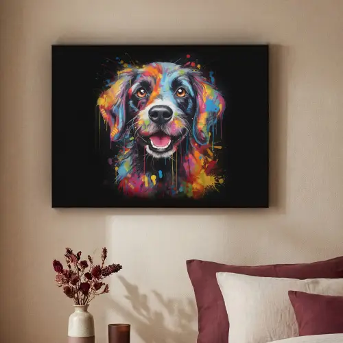 Graffiti - Hond - Zwart - Kleuren Textielframe - compleet frame klein -sfeer1
