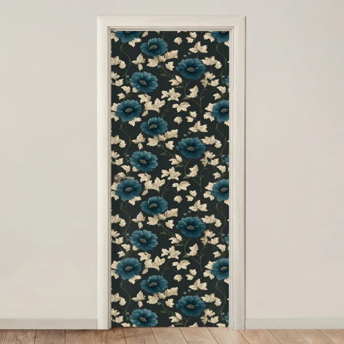 Botanisch - Bloemen - Blauw deurposter klein 289 -3d_beige