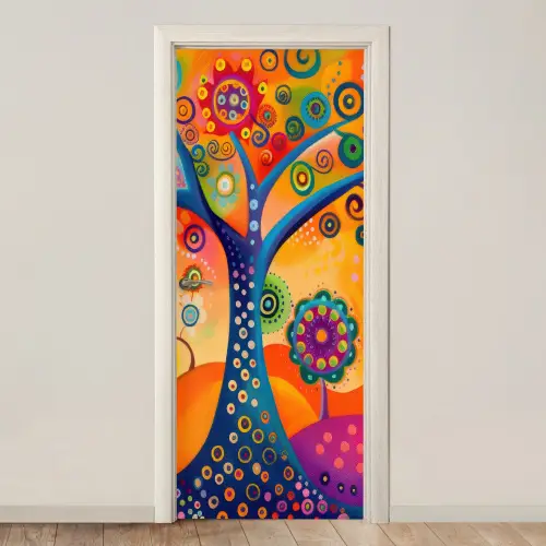 Boom - Levensboom - Abstract - Kleurrijk deurposter klein -3d_beige