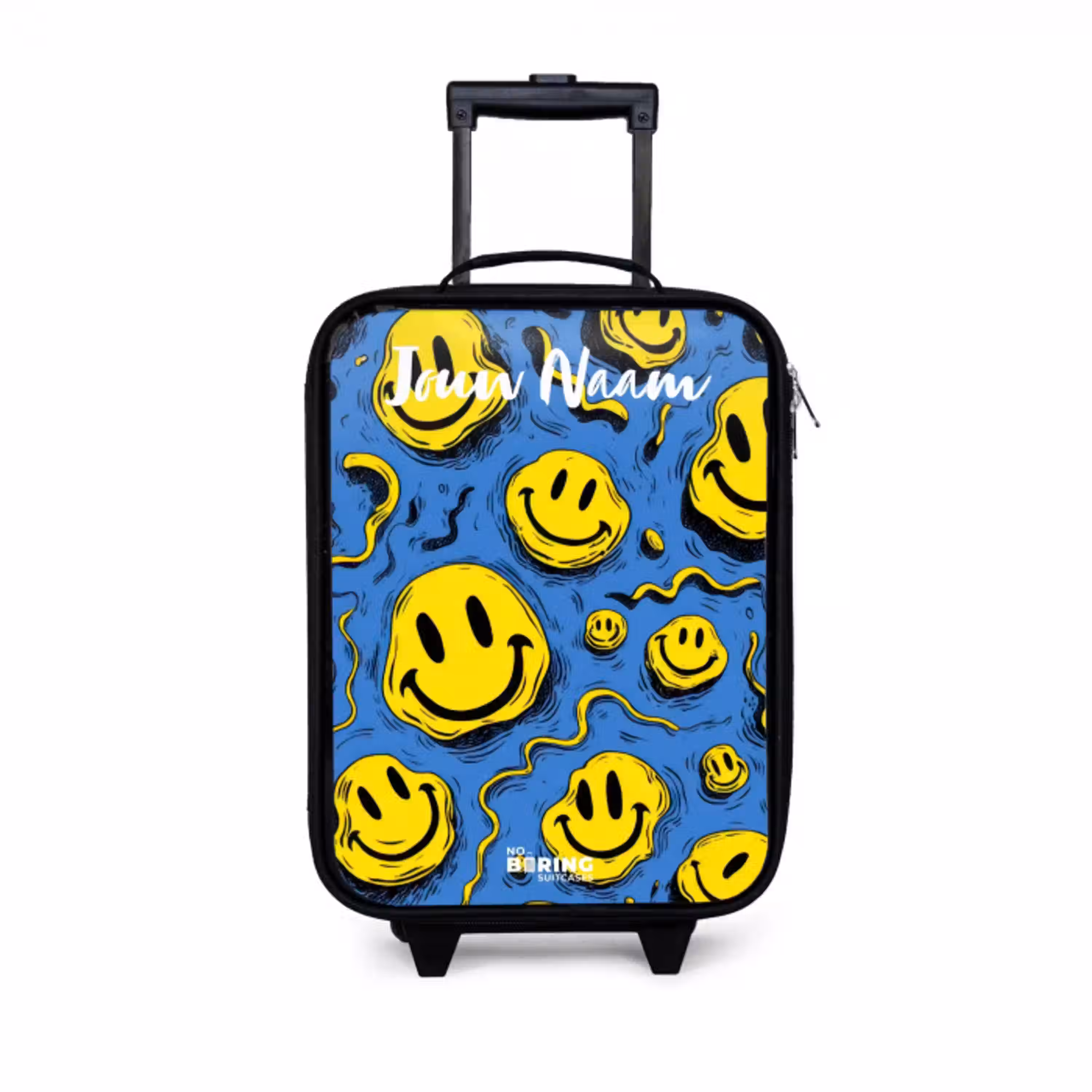 Smiley - Blauw - Geel Kinderkoffer - Zwart klein -3d
