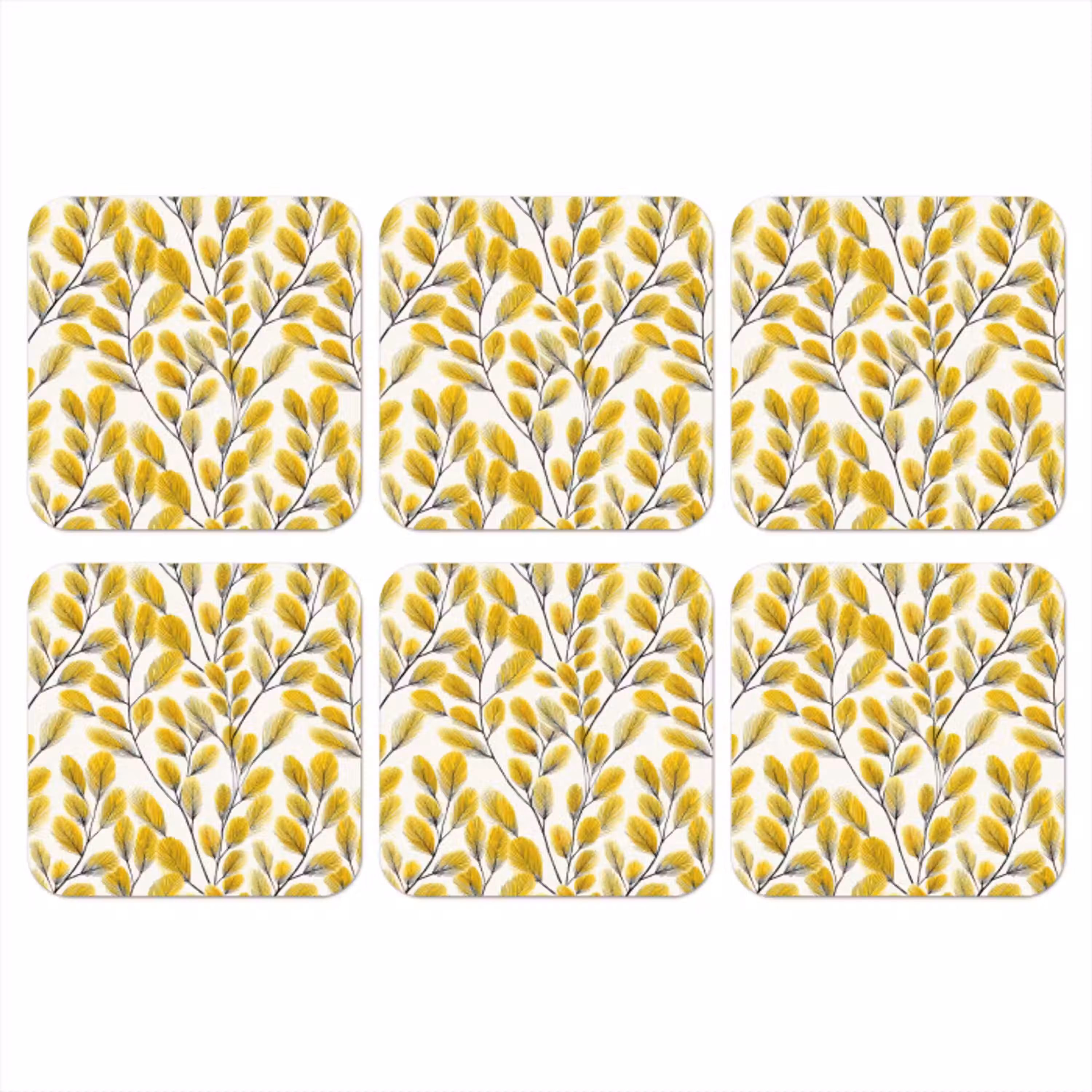 Bladeren - Botanisch - Elegant - Geel - Zwart onderzetter kurk middel 366 -3d