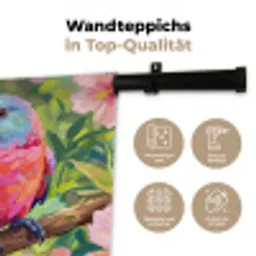 Papagaai - Hibiscusbloemen - Kleurrijk Wandkleed katoen klein -tsfeer2_DE