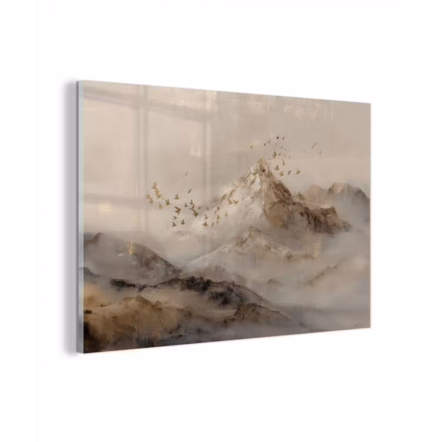 Glas schilderij - Berglandschap - Mist  - Penseelstreken