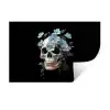 Schedel - Blauw - Bloemen - Bladeren Muursticker klein -3d