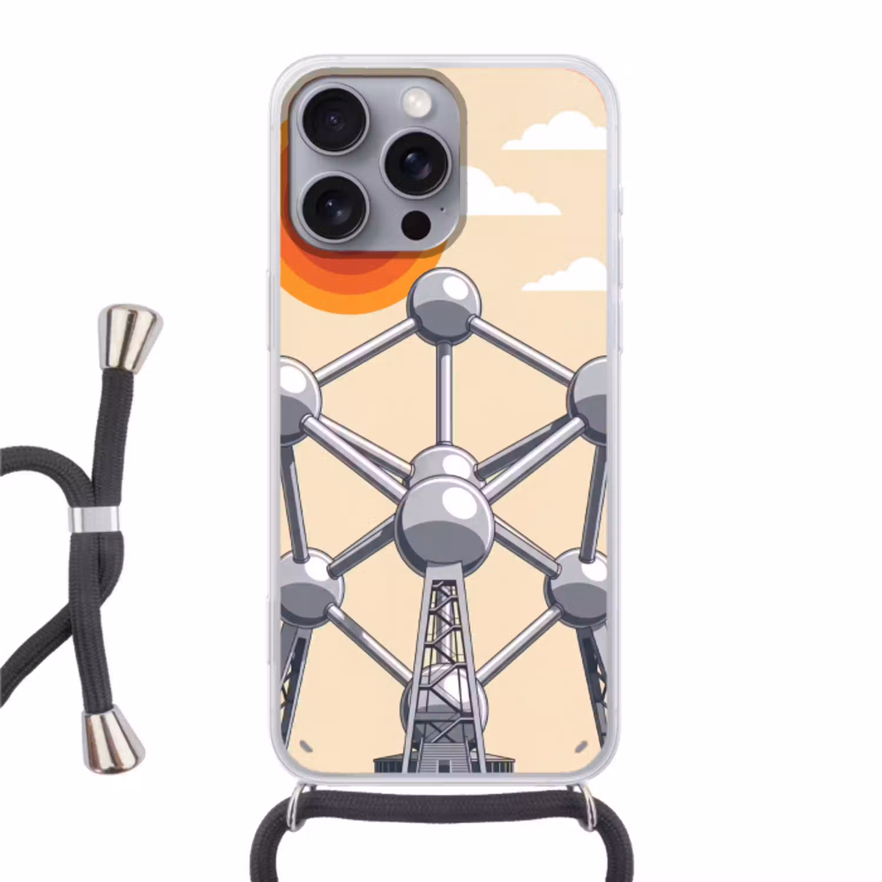 Architectuur - Geometrie - Stad - Modern - Grijs Hoesje iPhone 16 Pro Max met koord klein -3d