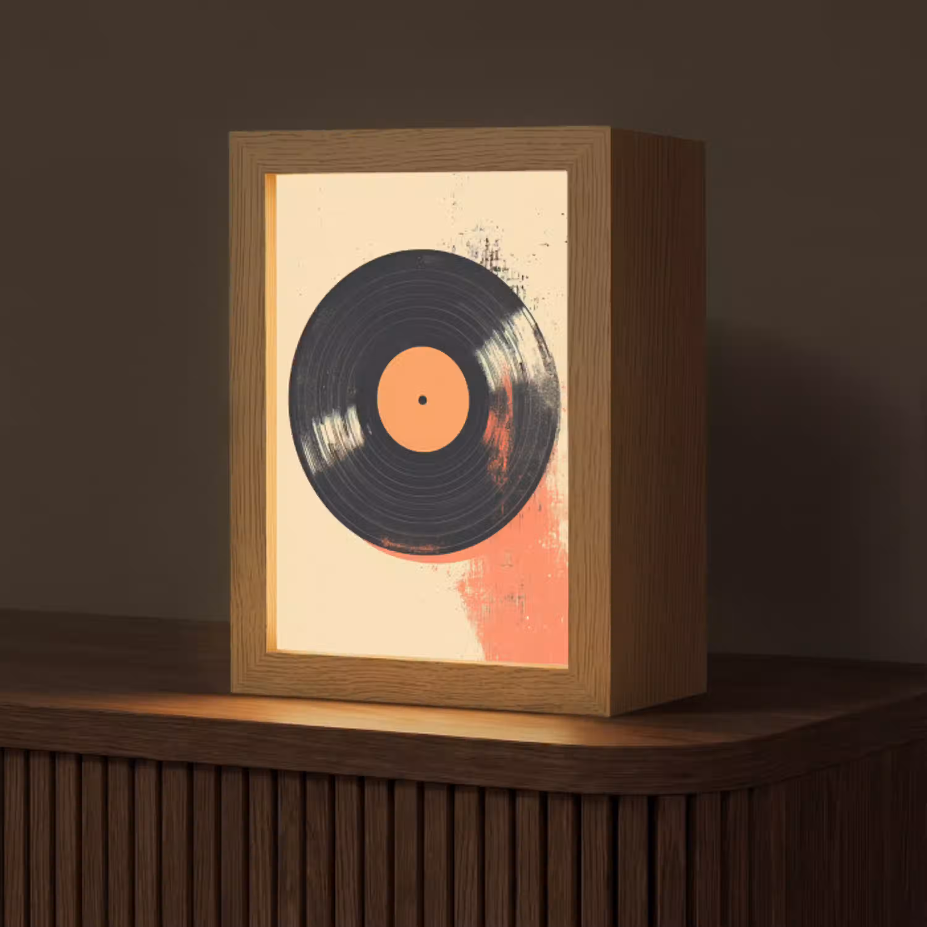 Vinylplaat - Zwart - Verfspatten - Retro Light Box met kabel (Tafellamp) klein -z3d_website
