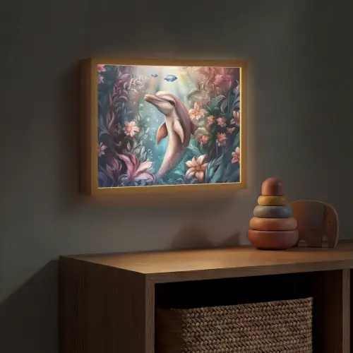 Dolfijn - Vissen - Onderwaterwereld - Bloemen Light Box met batterij (Wandlamp kind) middel -sfeer5_kind