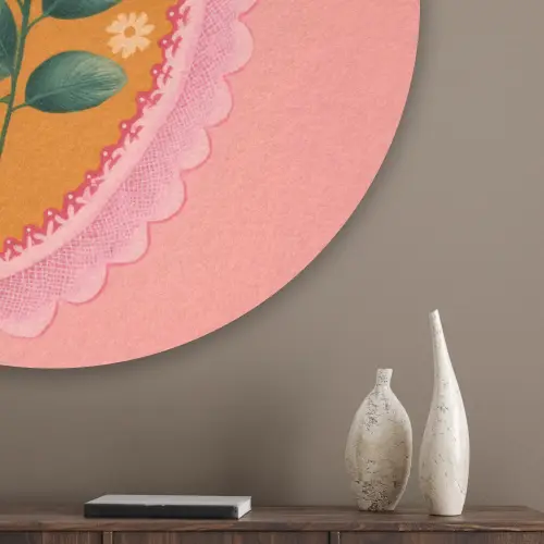 Illustratie - Bloemen - Rand - Roze Akoestische PET Vilt - Rond klein -sfeer5_closeup