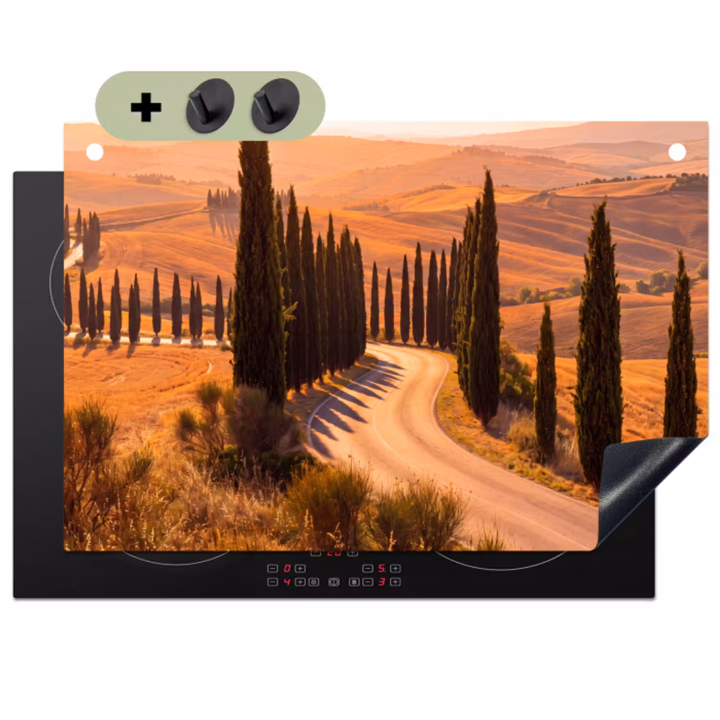 Landschap - Weg - Bomen - Natuur - Goud Inductie beschemer met haakjes klein -3d