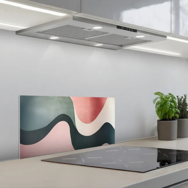 Abstract - Golven - Sierlijk - Roze keuken achterwand spatscherm klein -3d_schuin