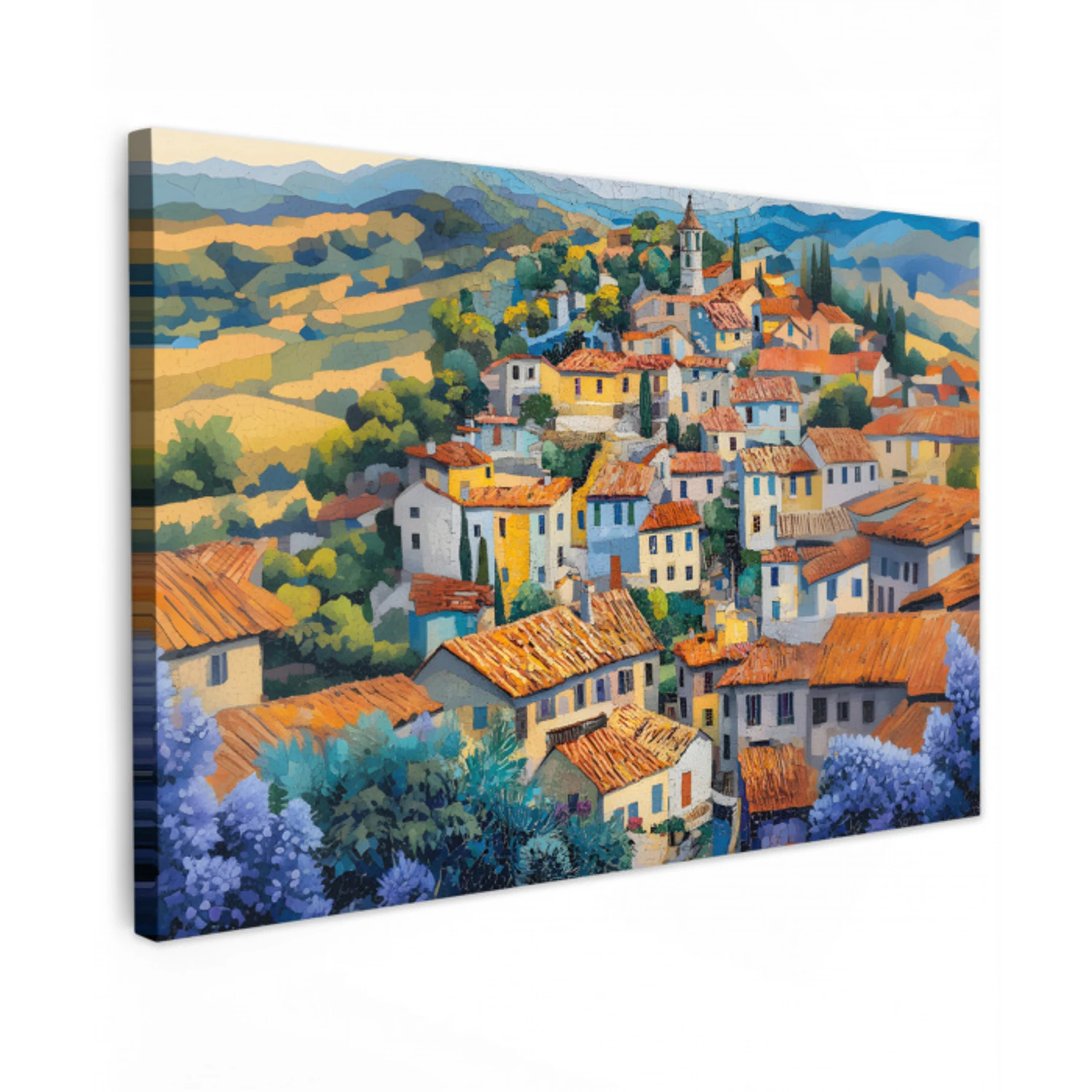 Dorp - Heuvels - Landschap - Bomen Tuinposter op houten frame 2 cm dik klein -3d