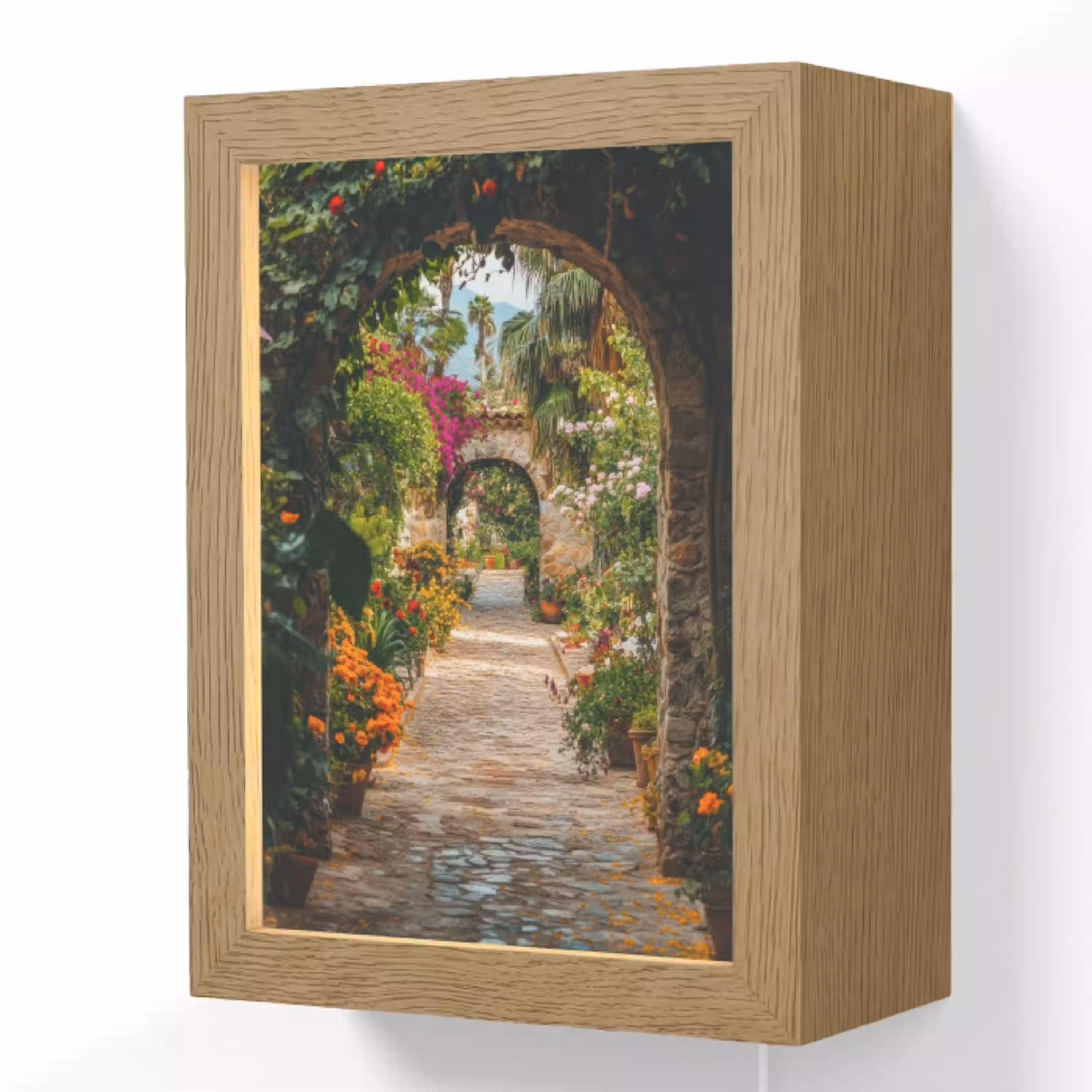 Doorkijk - Bloemen - Poort - Stenen Light Box met kabel (Wandlamp) klein -3d