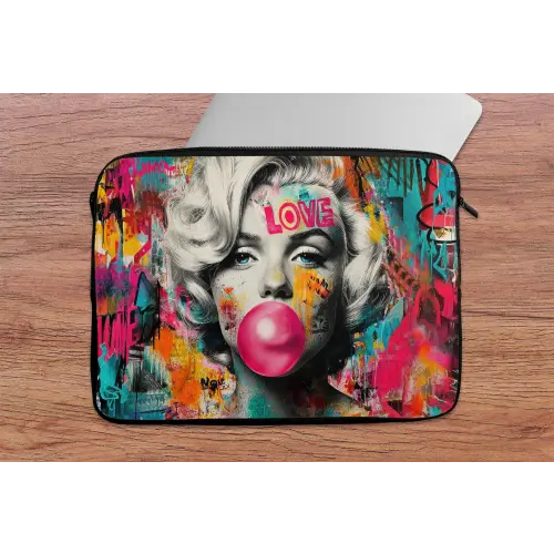 Vrouw - Kauwgom - Graffiti - Neonkleuren laptophoes neopreen klein -tafel