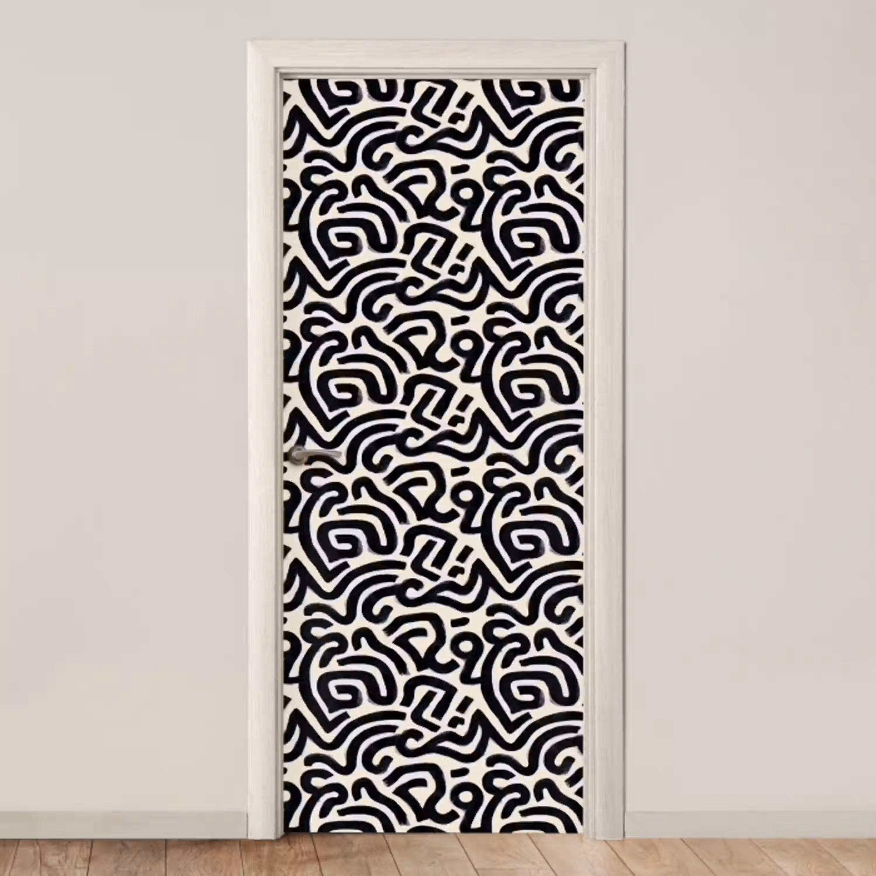 Modern - Abstract - Zwart deurposter klein 289 -3d_beige