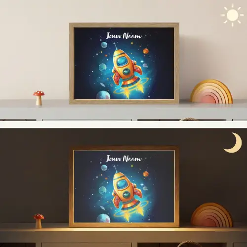 Raket - Ruimte - Planeten - Kinderen - Jongen Light Box met batterij (Wandlamp kind) middel -sfeer3_kind