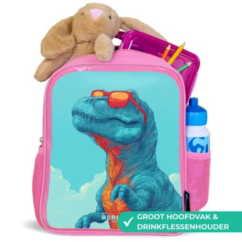 Dino met zonnebril Kinderrugzak - Roze middel -inhoud_NL