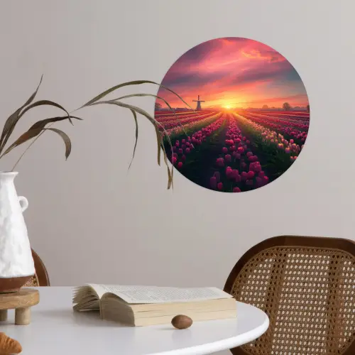 Windmolen - Zonsondergang - Landschap Wandcirkel behangsticker klein -sfeer3