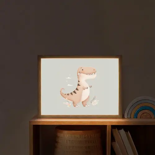 Dino  - Bloemen - Blauw Light Box met batterij (Wandlamp kind) middel -sfeer1_kind