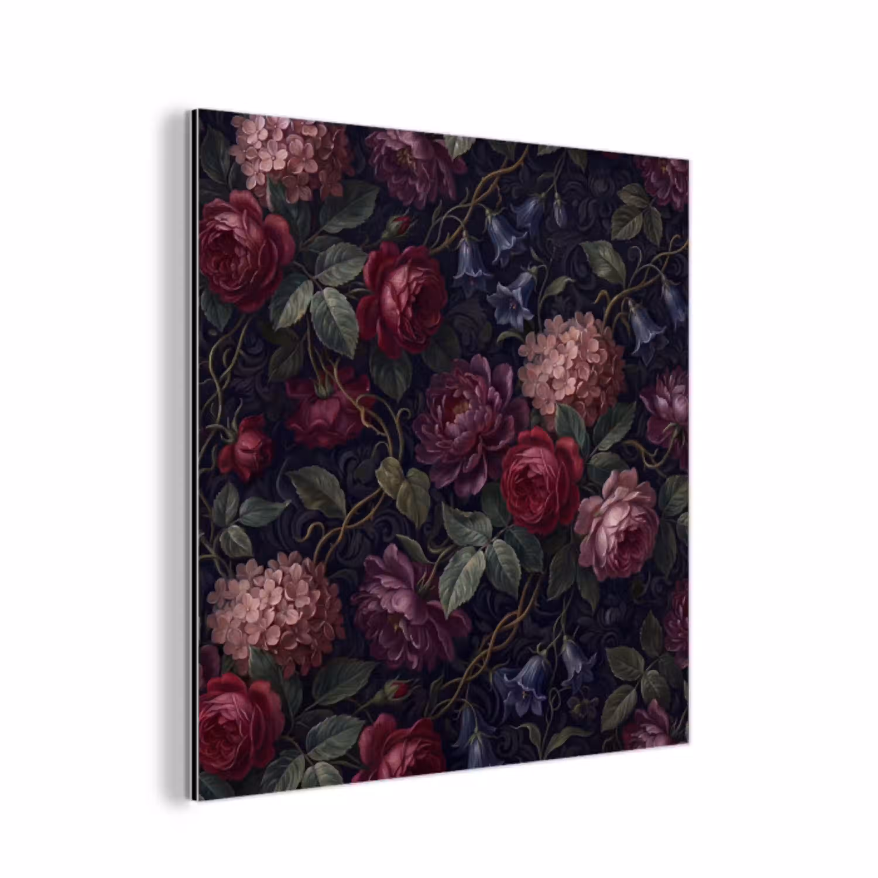 Bloemen - Rood - Klassiek - Donker - Patroon aluminium wit klein -3d