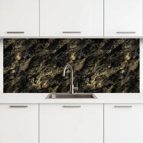 Marmer - Zwart - Goud keuken achterwand 2 middel 871 -3d