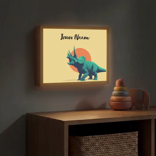 Triceratops - Hoorns - Cirkel - Oranje Light Box met batterij (Wandlamp kind) middel -sfeer5_kind