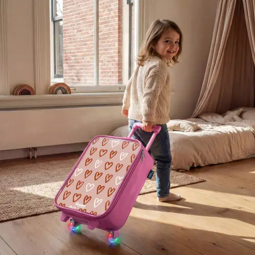 Hartjes patroon in roze en wit Kinderkoffer - Roze klein -sfeer1
