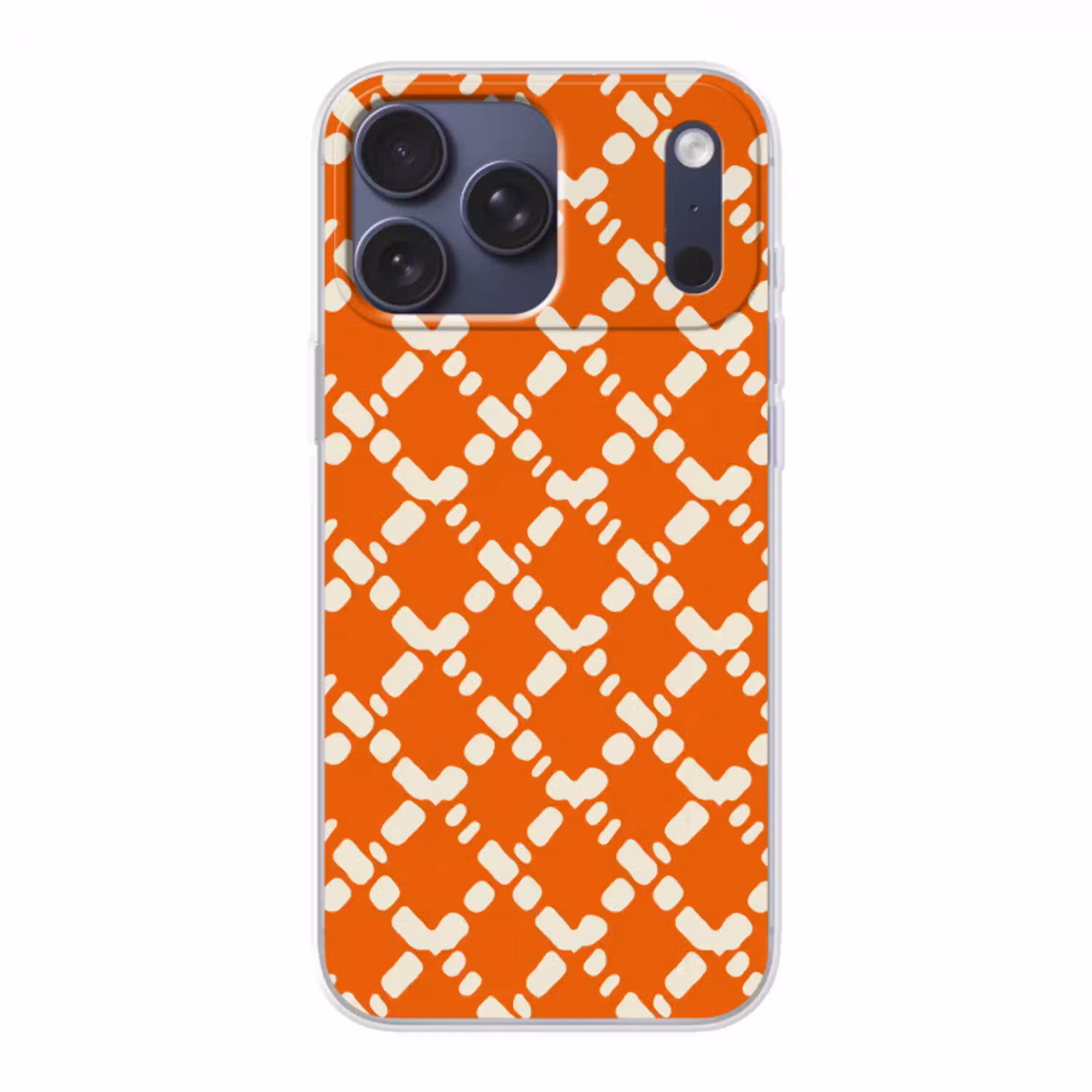 Oranje - Ruitpatroon - Wit Telefoonhoesje iPhone 17 Pro Max klein 879 -3d