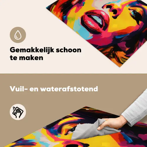 Vrouw - Gezicht - Kleurrijk Inductie beschemer met haakjes klein -ky-schoon-nl