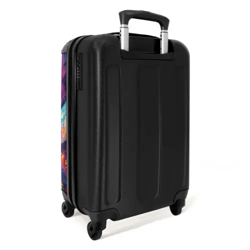 Kat met jas in kleurrijke stad NBS - Handbagage koffer - Kinderen Unisex middel -achterkant