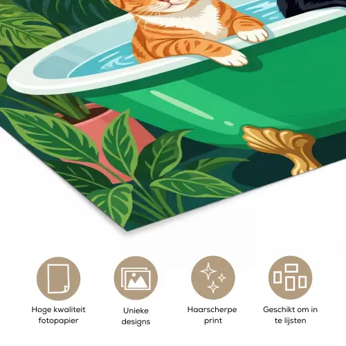 Badkamer - Kattenparade - Kleurrijk poster papier klein -closeup_NL