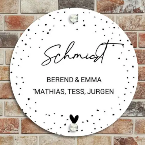 Wit met stippen - Sierlijk Naambord Rond klein -sfeer2