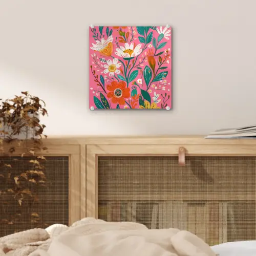 Roze - Bloemen - Wit - Oranje plexiglas 5mm klein -sfeer4