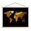 Wereldkaart - Goud - Druipen - Zwart textielposter latten blank klein -3d
