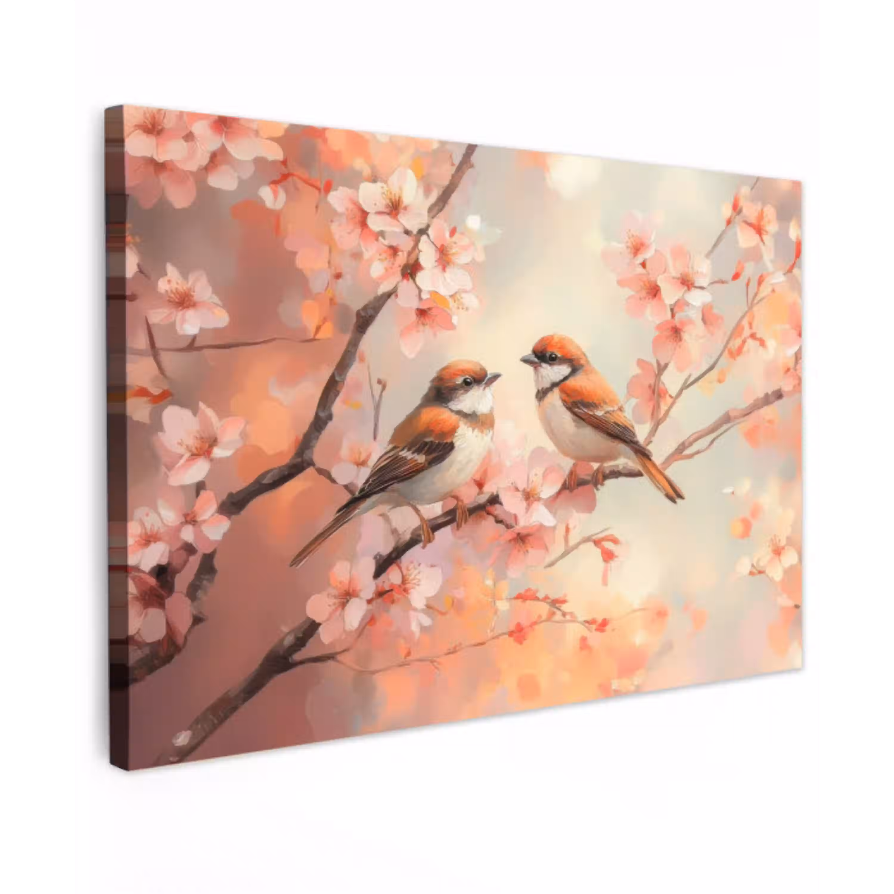 Vogels - Romantic - Bloesemtak Tuinposter op houten frame 2 cm dik klein -3d