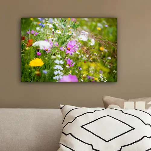 Bloemen - Natuur - Groen - Gras - Paars - Wit canvas 2cm klein -sfeer3